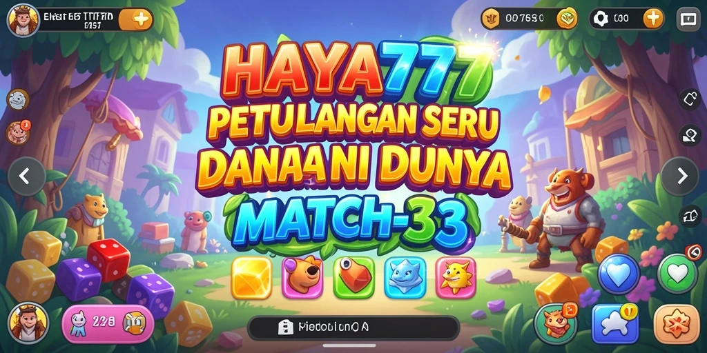 Screenshot menunjukkan gameplay seru HAYA777 dalam level Match-3.