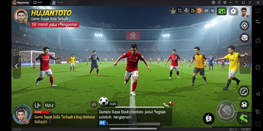 Tampilan gameplay seru dalam HUJANTOTO yang menampilkan aksi sepak bola.