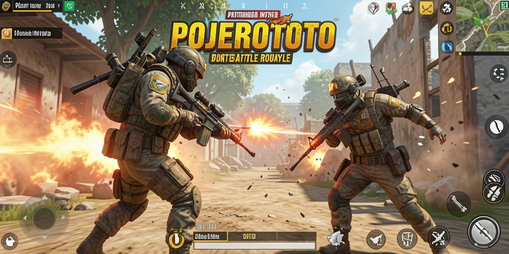Tangkapan layar gameplay POJEROTOTO dengan pertempuran seru.
